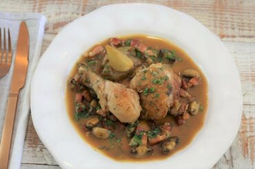 French Bacon and Mushroom Casserole ( poulet cocotte grand mere)