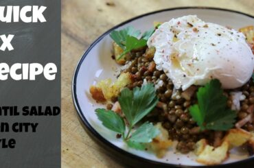 Cold Lentils Salad in French dressing With Poached Egg & Bacon