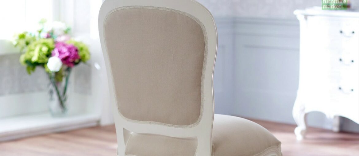 French Chateau White Painted Dining Chair - Linen Fabric