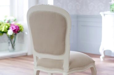 French Chateau White Painted Dining Chair - Linen Fabric