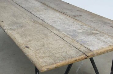 Country French Farmhouse Dining Table with Metal Base