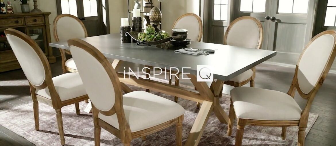 Aberdeen Zinc Top Weathered Oak Trestle Base Dining Set by iNSPIRE Q Artisan Aberdeen Zinc Top Weathered Oak Trestle Base Dining Set by iNSPIRE Q Artisan