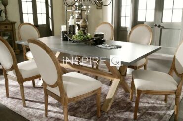 Aberdeen Zinc Top Weathered Oak Trestle Base Dining Set by iNSPIRE Q Artisan