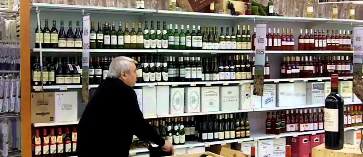 French Grocery Store Wine Display - Pau, France.