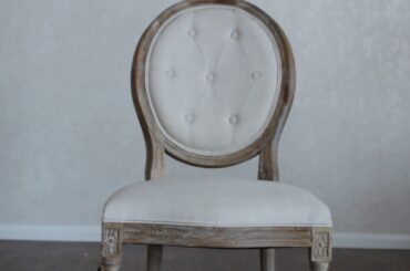 French Louis Round Back Linen Upholstered Dining Chair by Timeless Home