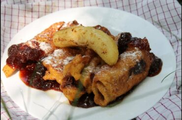 French Toast roll-ups stuffed with chocolate and banana Dessert recipe