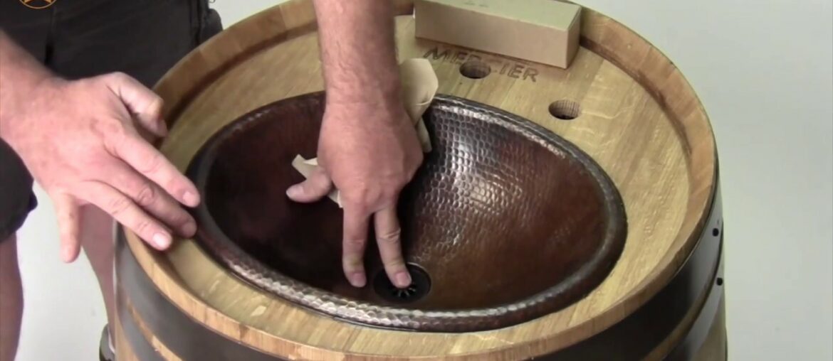 How to install a surface mount copper sink into a wine barrel vanity How to install a surface mount copper sink into a wine barrel vanity