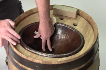 How to install a surface mount copper sink into a wine barrel vanity