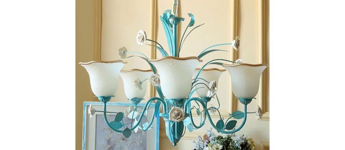 Review American Rustic Rural Blown Glass Chain French Art Deco Flower Led Chandelier Light Lighting