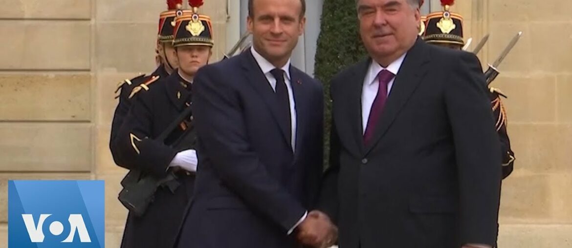 Macron Welcomes Rahmon at Elysee Palace in Paris Macron Welcomes Rahmon at Elysee Palace in Paris