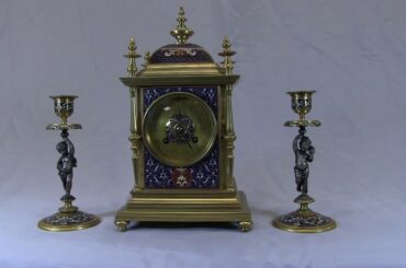 Antique Clock Cloisonne Enamel Garniture - Canonbury Antiques