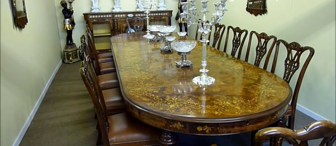 Victorian Marquetry Extendable Walnut Dining Table
