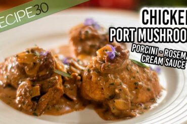 Chicken with Port Wine Mushroom Cream Sauce - One Pan