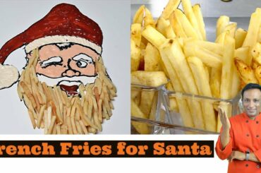 French Fries, Potato Fries with Tomato Ketchup and Sauce into Santa Claus - Christmas decoration