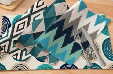 TTLIFE Blue Geometric Pattern Table Placemat Pattern mat Coasters Cotton-linen Coasters Placemat ...