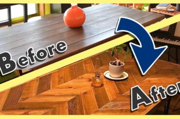 【DIY】ダイニングテーブルをフレンチヘリンボーン柄へリメイク！／How to make a French herringbone dining table ?