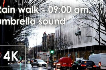 Rain sound walk 4k video travel BORDEAUX France : Old town road relaxing umbrella city sound sleep