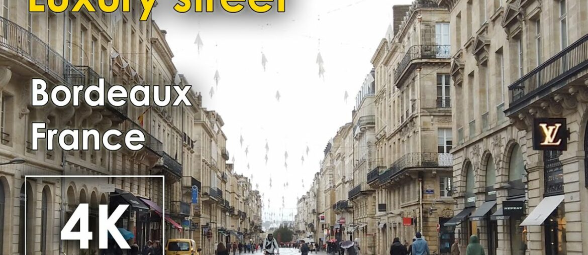 Light rain sounds walk BORDEAUX 4k video France travel : luxury stree city sound sleep treadmill
