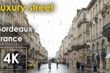 Light rain sounds walk BORDEAUX 4k video France travel : luxury stree city sound sleep treadmill
