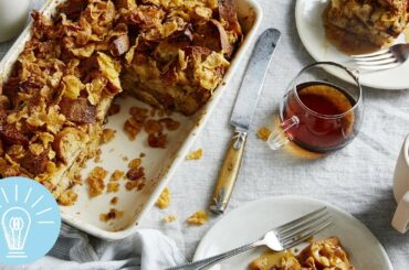 Chrissy Teigen's French Toast Casserole With Salted Frosted Flakes | Genius Recipes