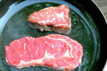 2 Argentine Steaks in French Cast Iron Skillet