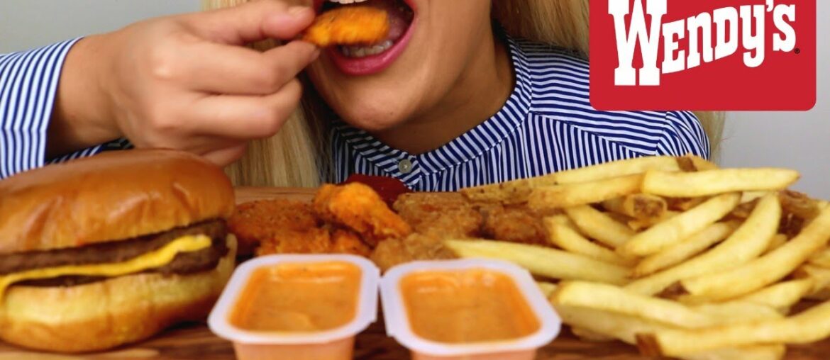 WENDY'S CHEESEBURGER, SPICY NUGGETS AND FRENCH FRIES ASMR MUKBANG (NO TALKING)