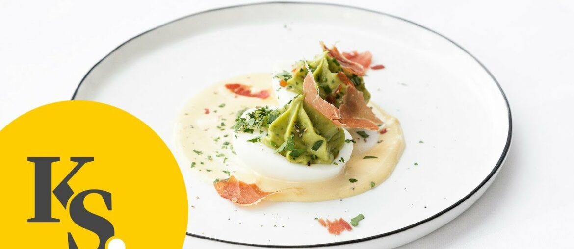 Deviled eggs with avocado cream and prosciutto | fine dining starter recipe