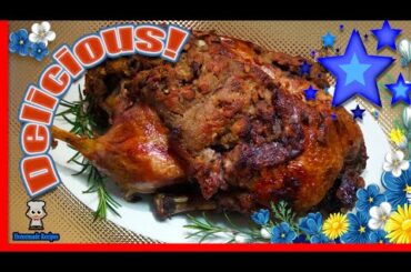 DELICIOUS! Stuffed roast duck - CRISP roasted STUFFED duck recipe with APPLE and WALNUT stuffing!