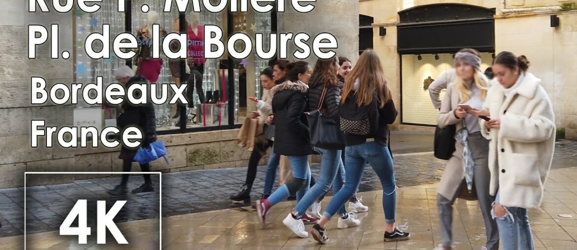 4k walk video Bordeaux travel France🇫🇷 Rue Molière P de la bourse city sound white noise treadmill