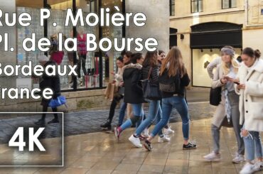 4k walk video Bordeaux travel France🇫🇷 Rue Molière P de la bourse city sound white noise treadmill