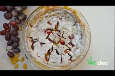 Clafoutis with red grapes. Vegan version of this yummy French cake.