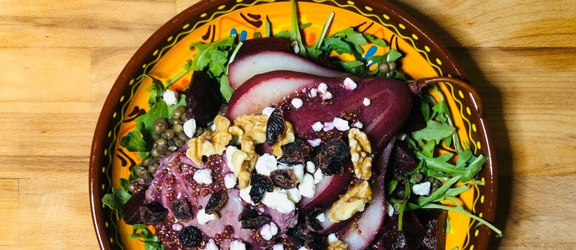 Poached Pear and Egg Salads with Red Wine