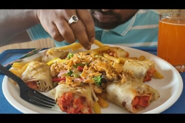 Eating Chicken 65 Rolls, Chicken Salad, French fries, ASMR Eating, Mukbang Show