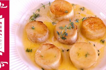 Vegan king oyster mushroom scallops in white wine butter sauce