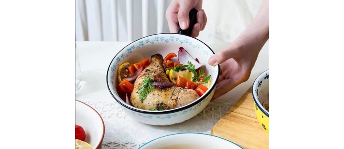 SWEETHOME Ceramic Glaze Baking Bowl with Handle French Onion Soup Bowl Roasting Lasagna Pan Round SWEETHOME Ceramic Glaze Baking Bowl with Handle French Onion Soup Bowl Roasting Lasagna Pan Round