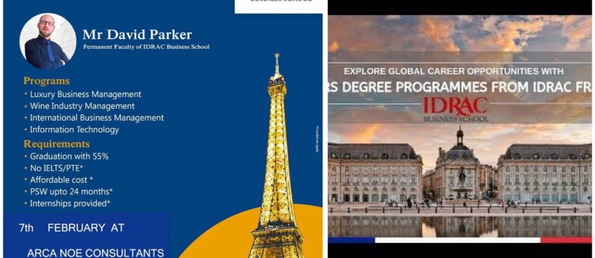 Study in France with Paid Internship 600 Euro/Two Year PSW-IDRAC France Feb 7 2020 Event in Kochi