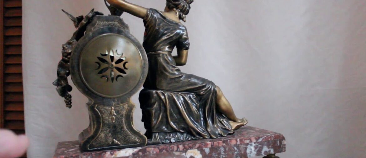 french clock set art nouveau lady pooring wine with cherubs