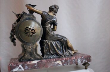 french clock set art nouveau lady pooring wine with cherubs