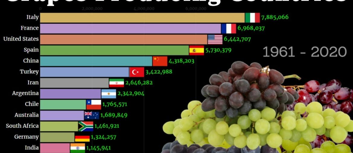 Largest Grapes Producing Countries 1961 - 2020