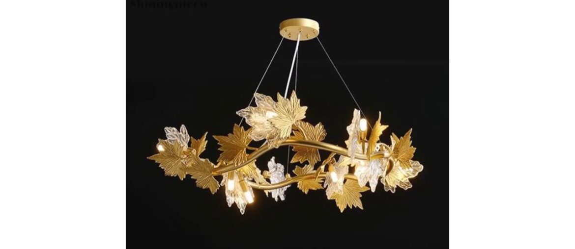Deal Modern Deluxe Golden Maple Leaf Art Chandelier Lighting Modern French Country Lustre Cristal H