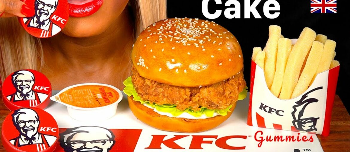 ASMR EATING GIANT CAKE KFC CHICKEN BURGER CAKE, GUMMY FRENCH FIRES, KFC OREO EDBLE PACKET MUKBANG 머 ASMR EATING GIANT CAKE KFC CHICKEN BURGER CAKE, GUMMY FRENCH FIRES, KFC OREO EDBLE PACKET MUKBANG 머