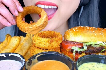ASMR FRIED ONION RINGS, CHEESEBURGER & FRENCH FRIES (MOUTH Eating Sounds) *NO TALKING* | ASMR Phan