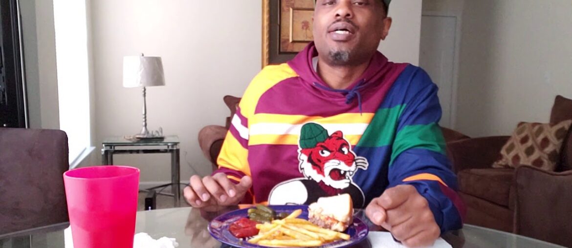 Homemade hamburgers and French mukbanging