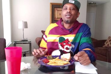 Homemade hamburgers and French mukbanging