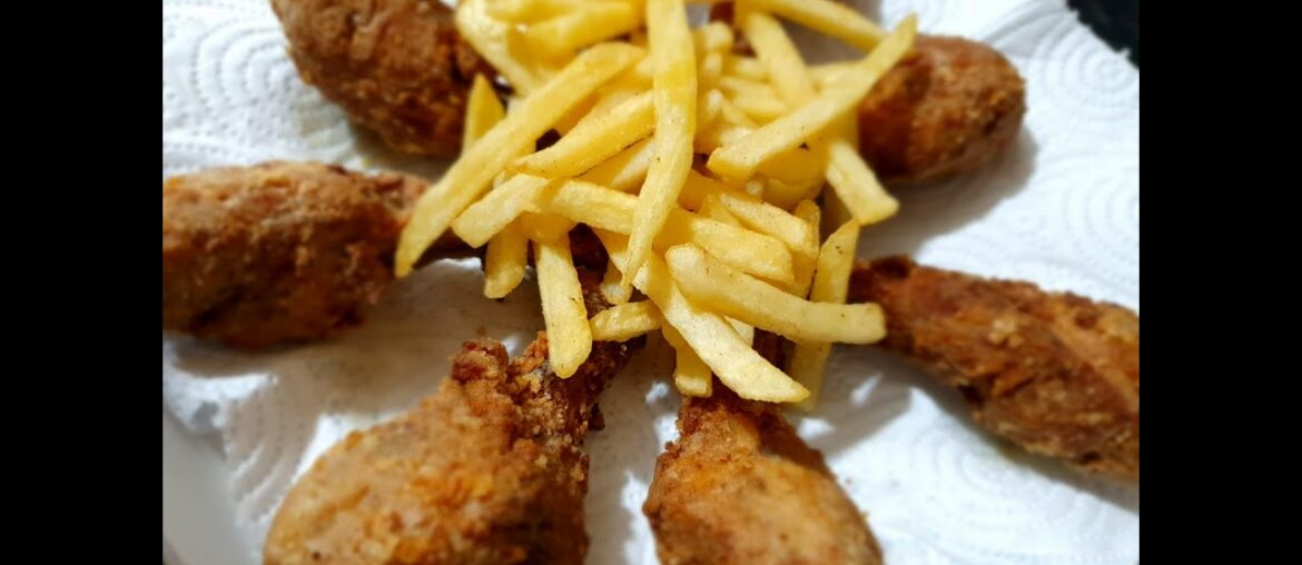 Crispy and moist chicken legs with French fries recipe by Mum