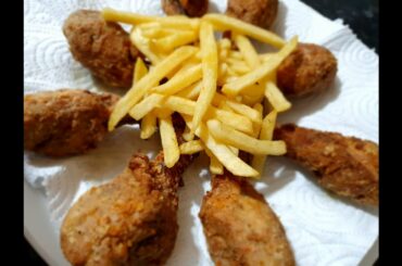 Crispy and moist chicken legs with French fries recipe by Mum