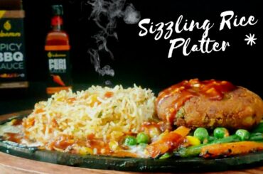 Veg Sizzler Recipe | Best Indian  Restaurant Style Vegetable Aloo Tikki Sizzler | Peri Peri Rice