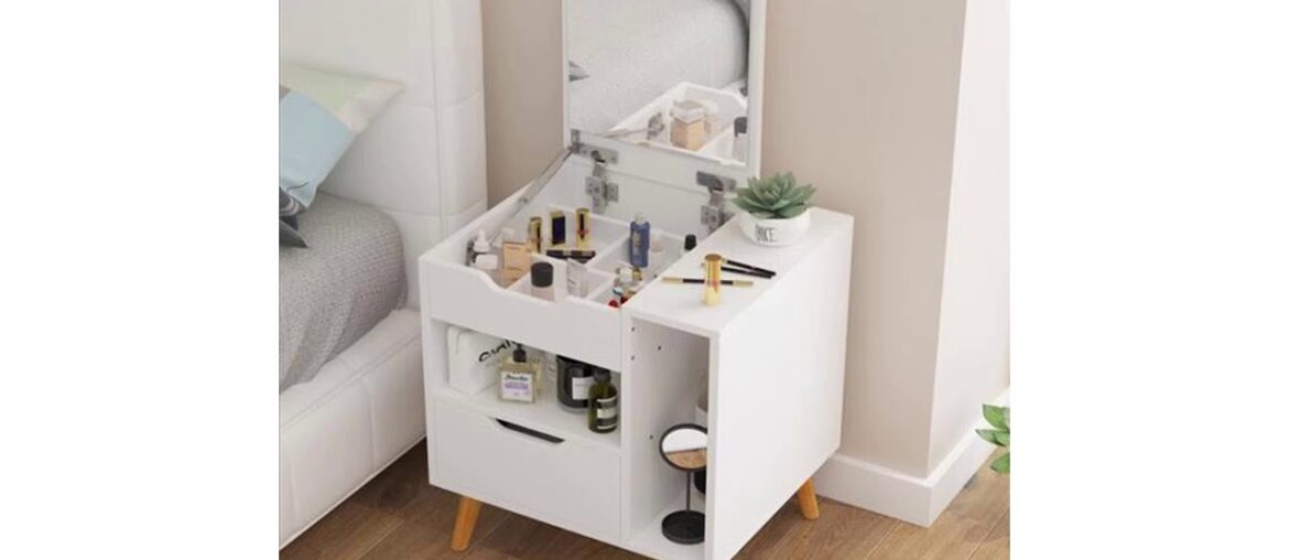 Nordic modern wood dresser nightstand bedroom furniture dressing table with mirror drawer mini bed