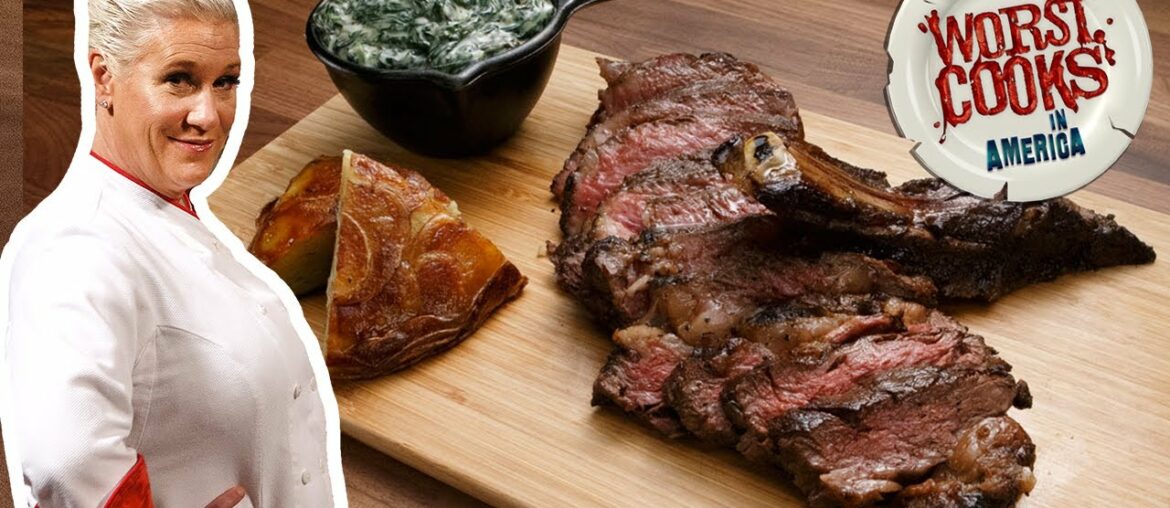 Anne Burrell Makes Ribeye with Pommes Chef Anne and Creamed Spinach | Worst Cooks in America Anne Burrell Makes Ribeye with Pommes Chef Anne and Creamed Spinach | Worst Cooks in America