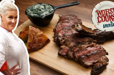 Anne Burrell Makes Ribeye with Pommes Chef Anne and Creamed Spinach | Worst Cooks in America